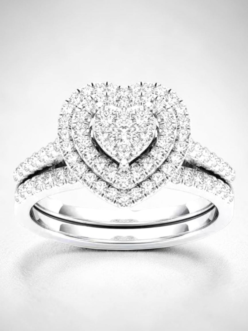 Heart Halo Diamond Ring Set in White